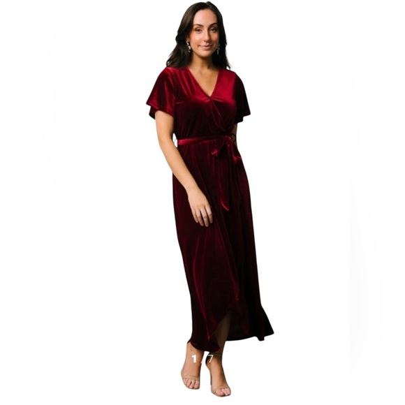 Baltic Born - NWT Nadine Velvet Wrap Midi Dress Merlot Size M - Picture 1 of 8